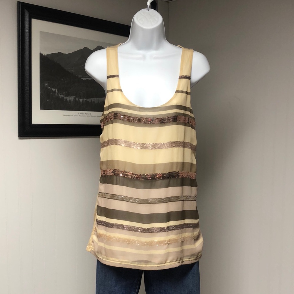 NWT Express Beige and Bronze Sequin Tank Top Size M